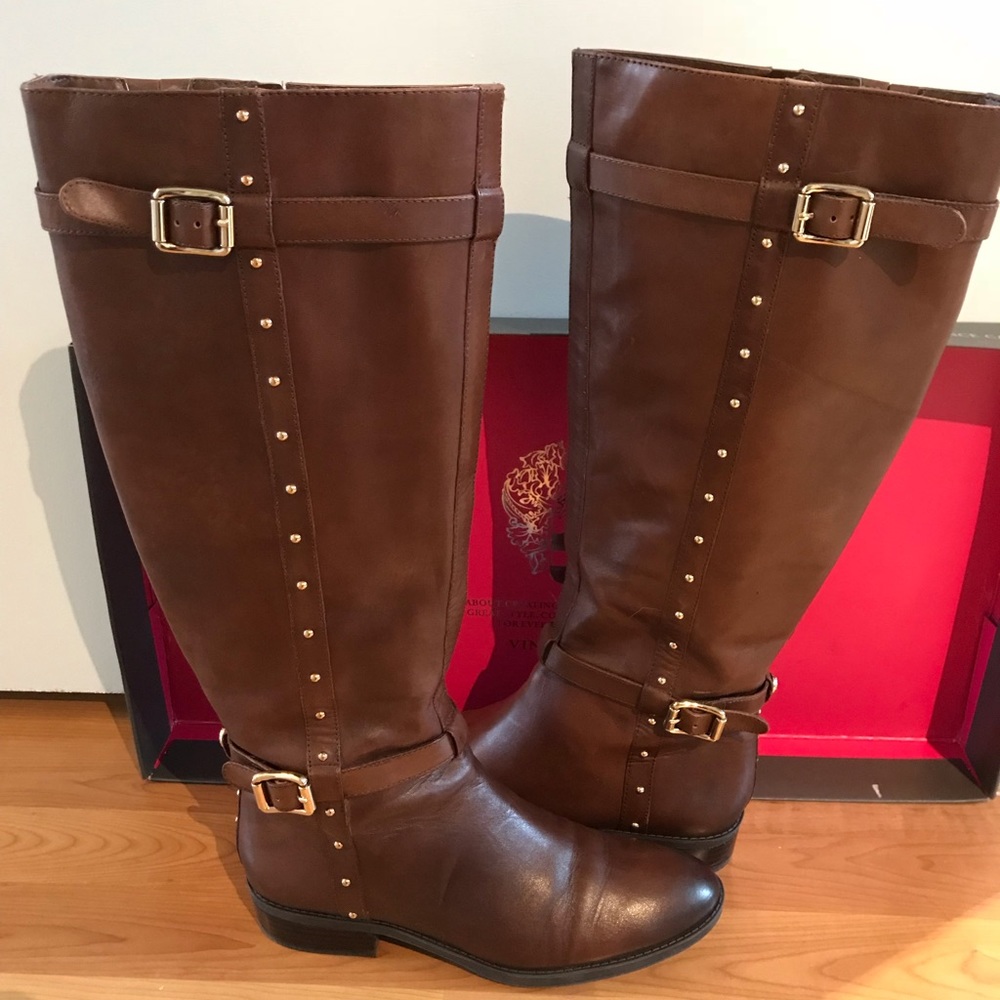 Vince Camuto Preslyn Riding Boots Brown &Gold 7.5